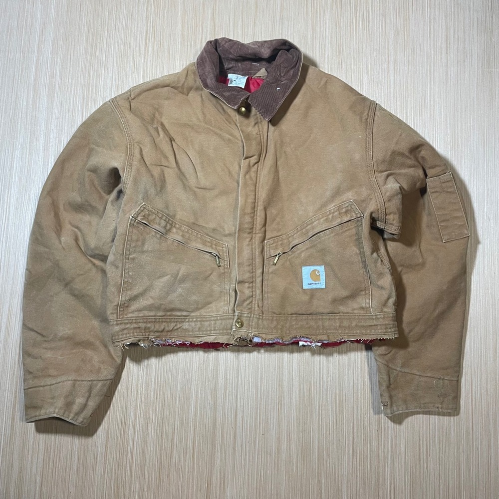 Carhartt Detroit Jacket Mens Brown Vintage Distressed Cropped Blanket Lined J01